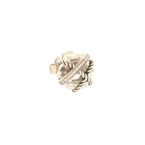 David Yurman Cable Wrap Stud Earrings Sterling Silver with Crystals and Diamonds - Picture 2 of 4